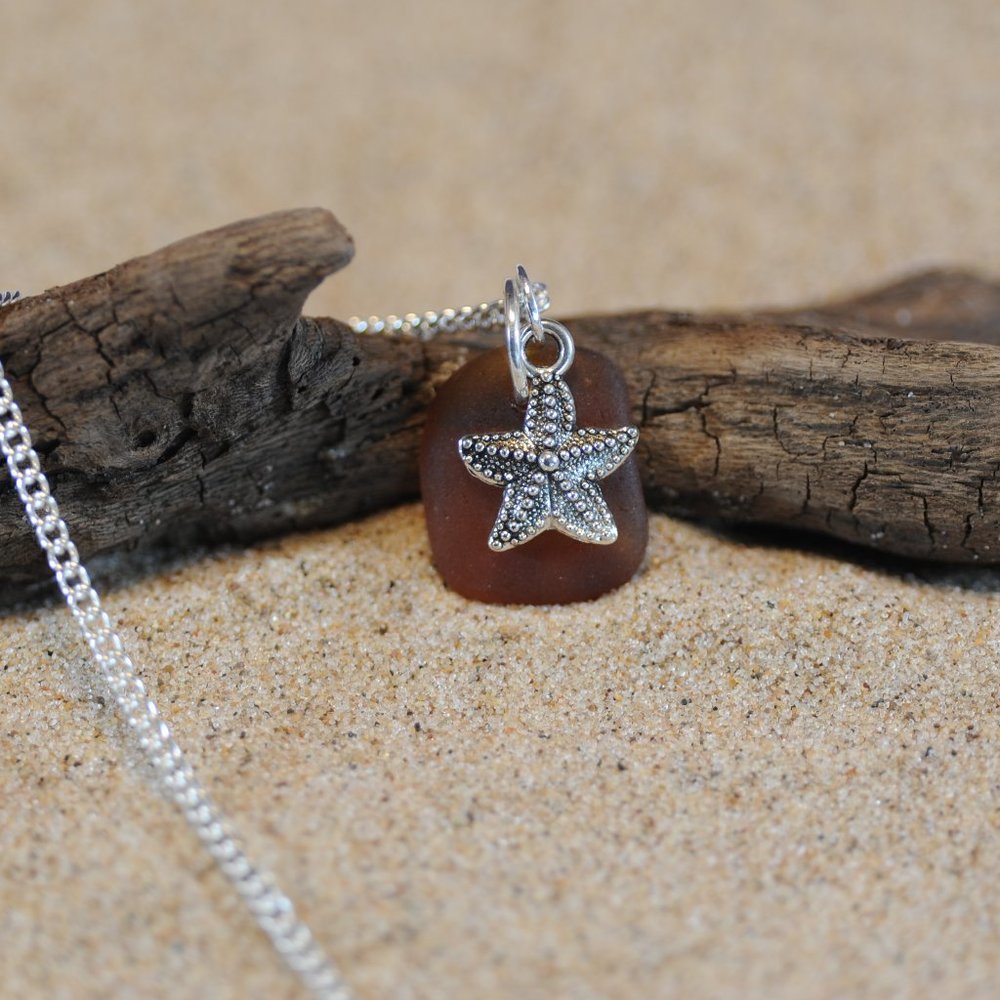 Brown Starfish Sea Glass Pendant Necklace